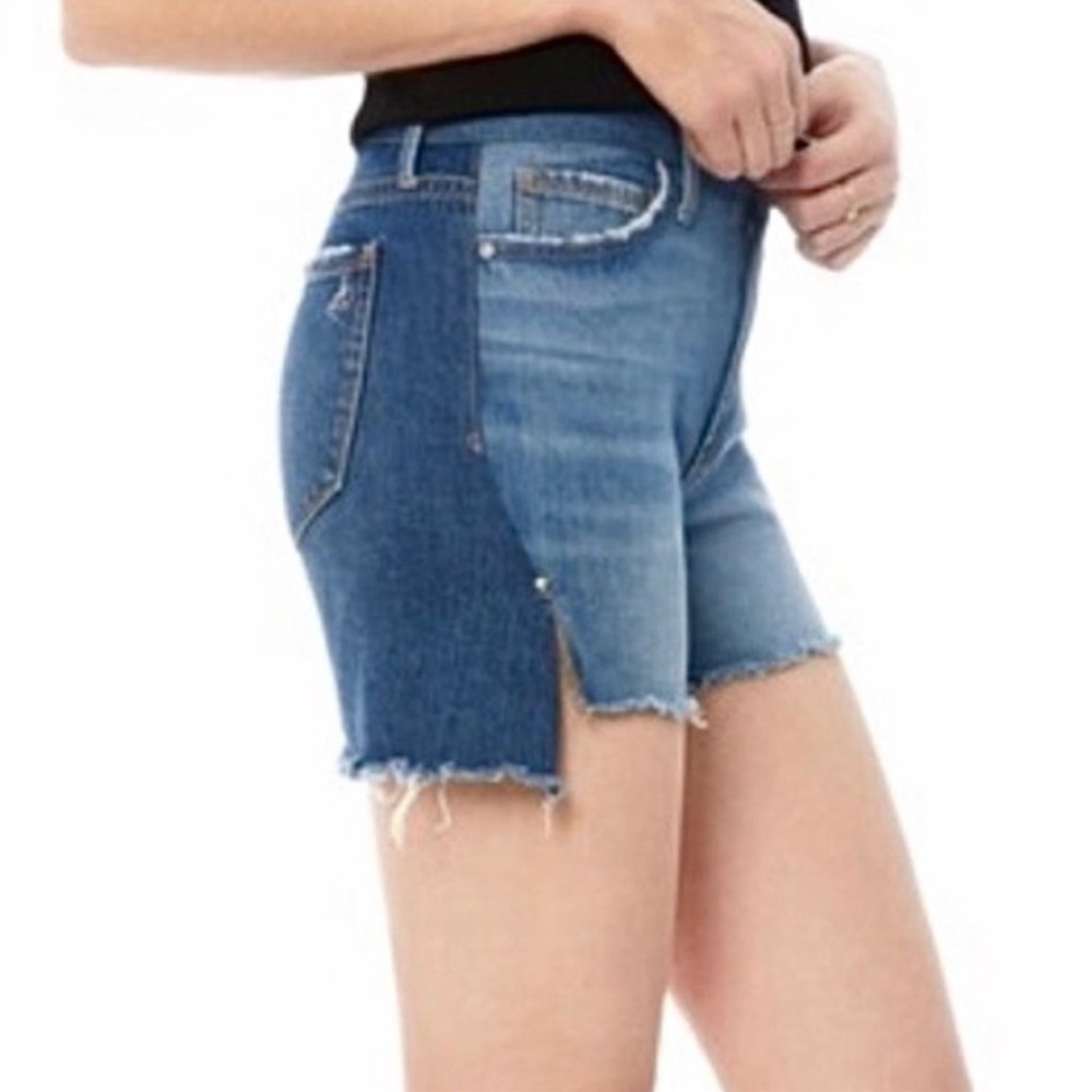 Sam Edelman Karlie The Bootie High Rise Denim Shorts Two Tone Raw Hem Size 6
